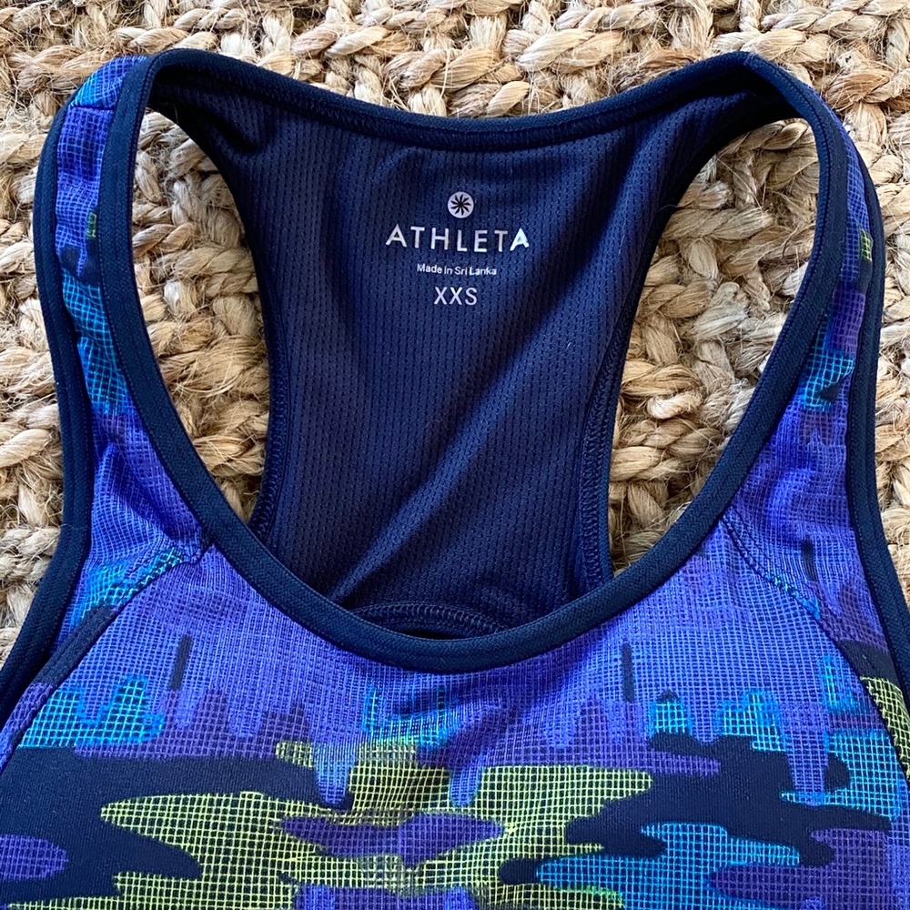 New Athleta XXS Sports Bra | Double Dare Camo Navy - Picture 2 of 7